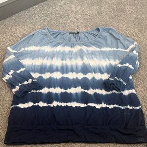 Chaps Women's Blue and White Tie-Dye Blouse